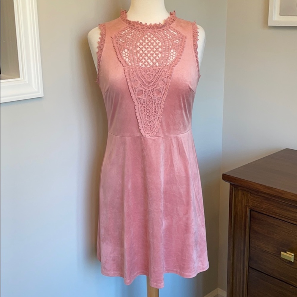 Altar'd State Pink Suede Crochet Lace Dress